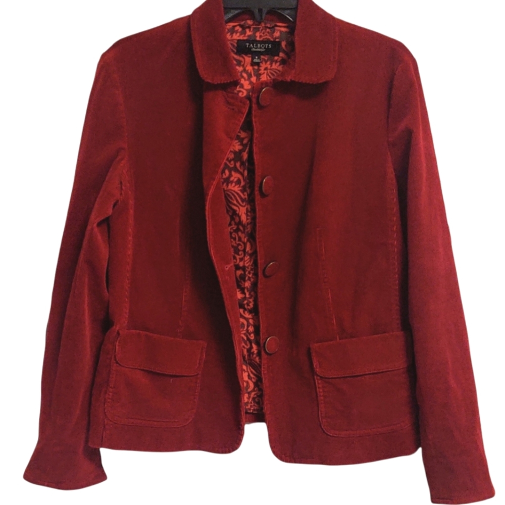 Talbots bright red corduroy button down blazer jacket